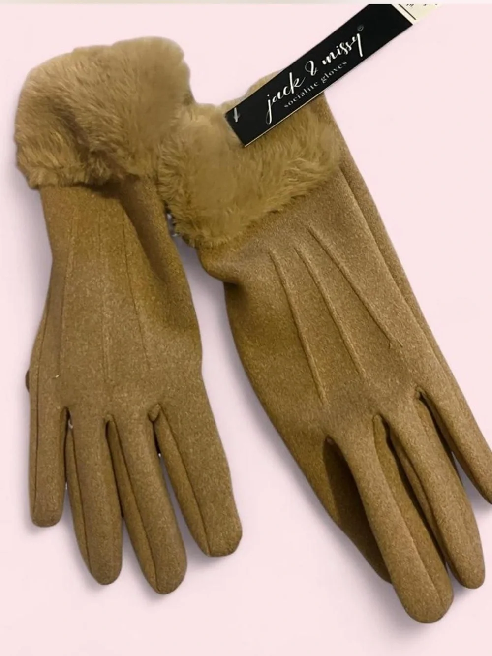 Jack & missy “socialite” Women’s Camel Faux-Fur Cuff Gloves